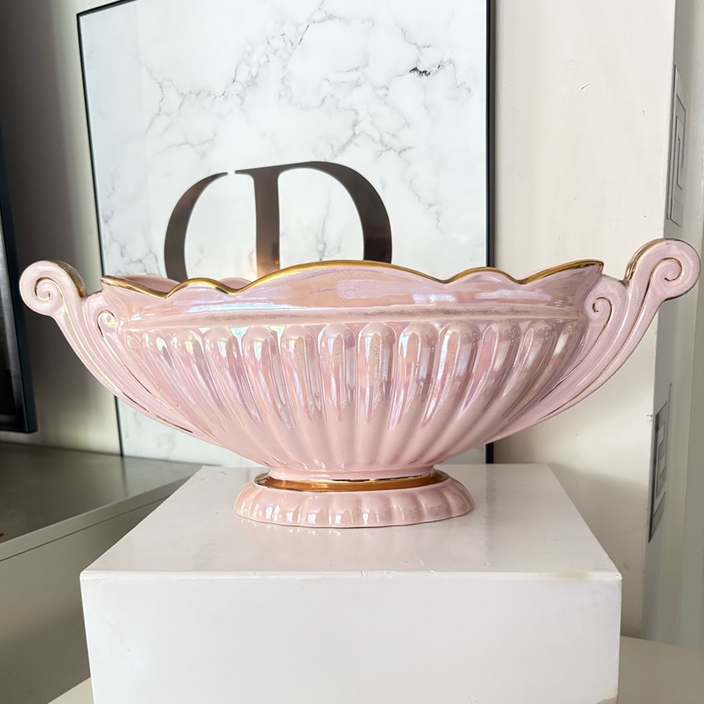 🏡 Sadler England Iridescent Pink Decorative Ceramic Footed Bowl with Gold Trim
